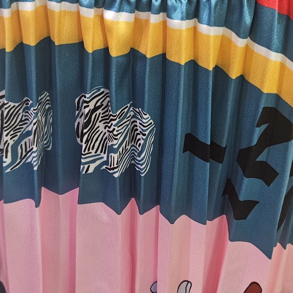 MNOGCC United! Pink/Blue Multi-Color Print Retro Pleated A-Line Skirt, X-Large - Picture 4 of 13
